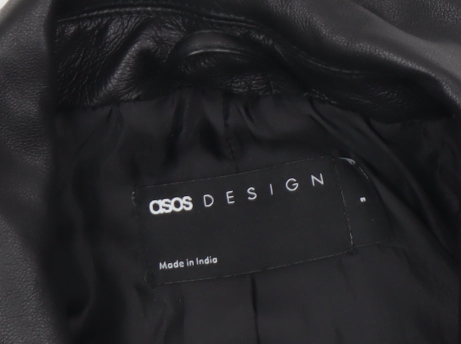 ASOS DESIGN Men’s Black Leather Bomber Jacket Size S Casual Style