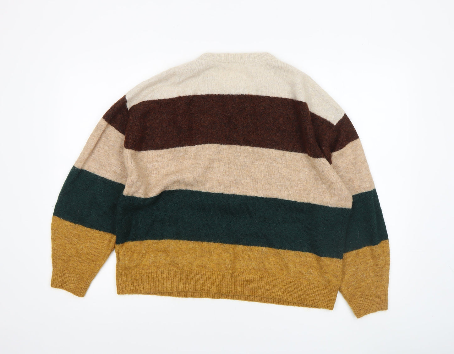 H&M Women's Multicoloured Striped Wool Blend Crew Neck Jumper Size S