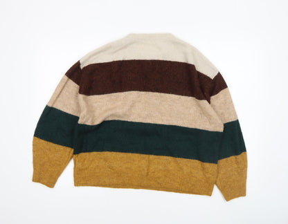 H&M Women's Multicoloured Striped Wool Blend Crew Neck Jumper Size S