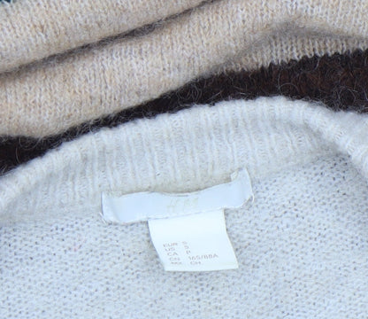 H&M Women's Multicoloured Striped Wool Blend Crew Neck Jumper Size S
