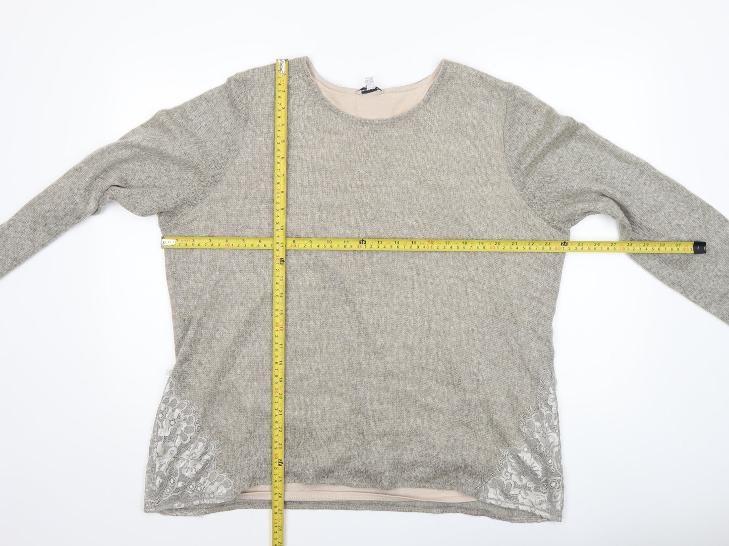 Gina Laura Women’s Beige Knit Lace Hem Pullover Jumper Size 24
