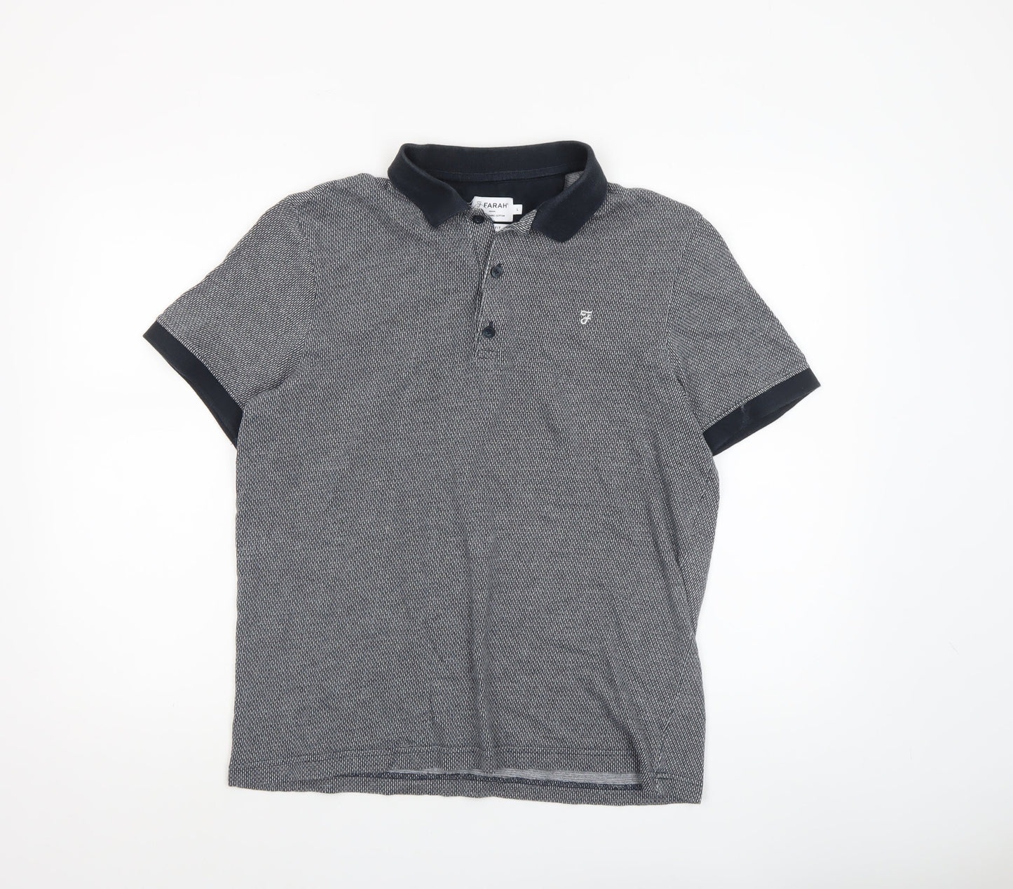 Farah Men's Grey Geometric Cotton Polo Shirt Size L Classic Fit