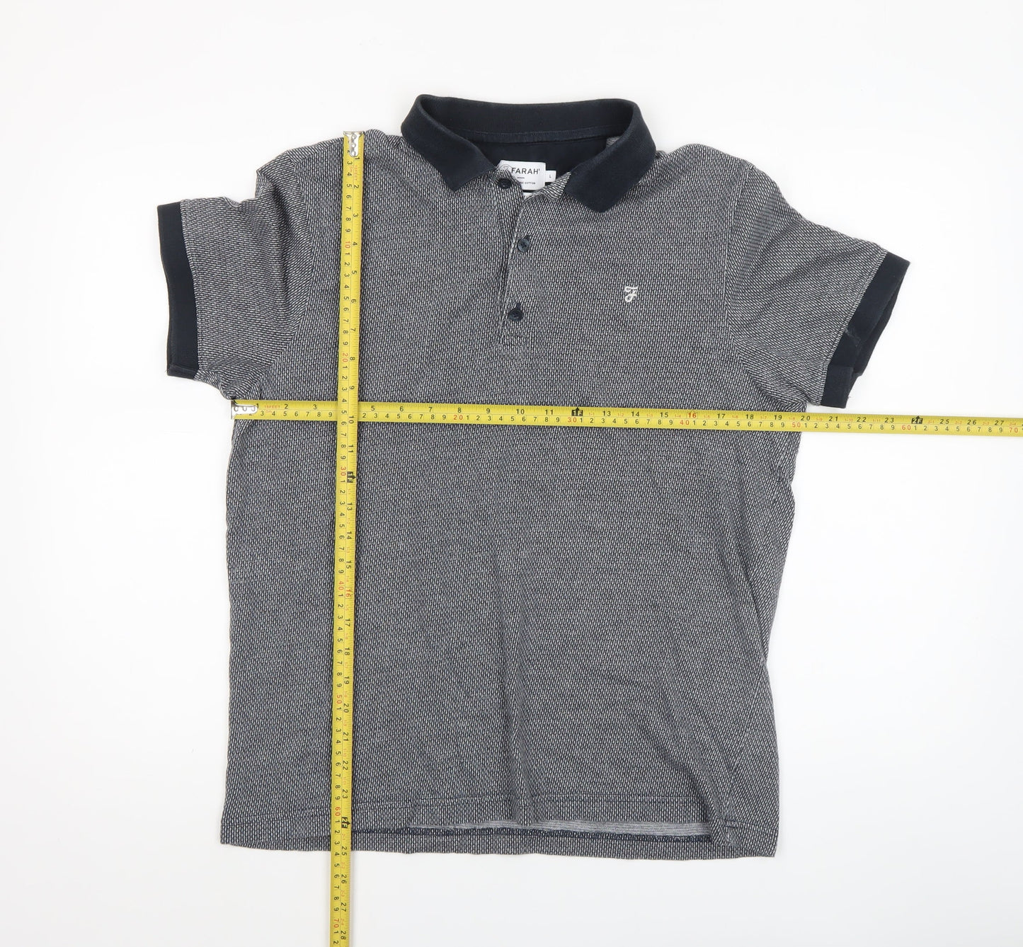 Farah Men's Grey Geometric Cotton Polo Shirt Size L Classic Fit