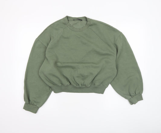 Zara Women Khaki Green Crew Neck Pullover Sweatshirt Size S