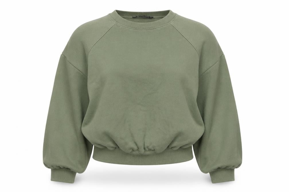 Zara Women Khaki Green Crew Neck Pullover Sweatshirt Size S