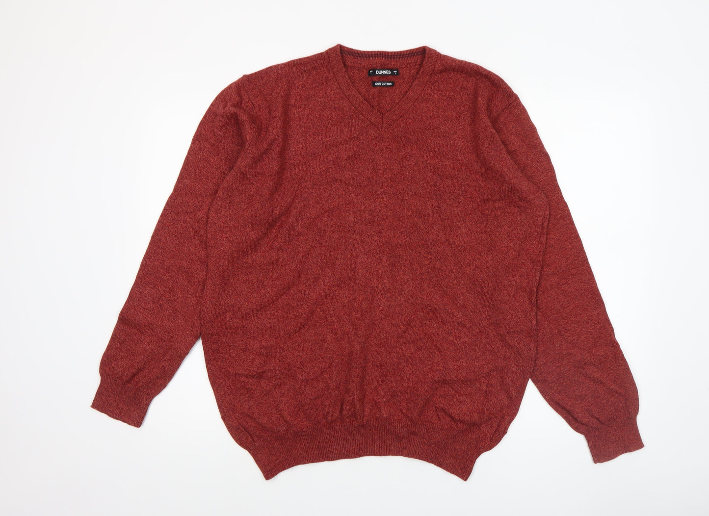 Dunnes Men Red Cotton V-Neck Pullover Jumper Size L
