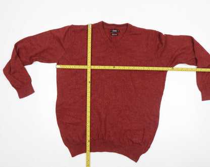 Back view of Dunnes Men Red Cotton V-Neck jumper, size L
