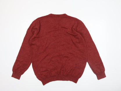 Close-up detail of Dunnes Men Red Cotton V-Neck jumper, size L