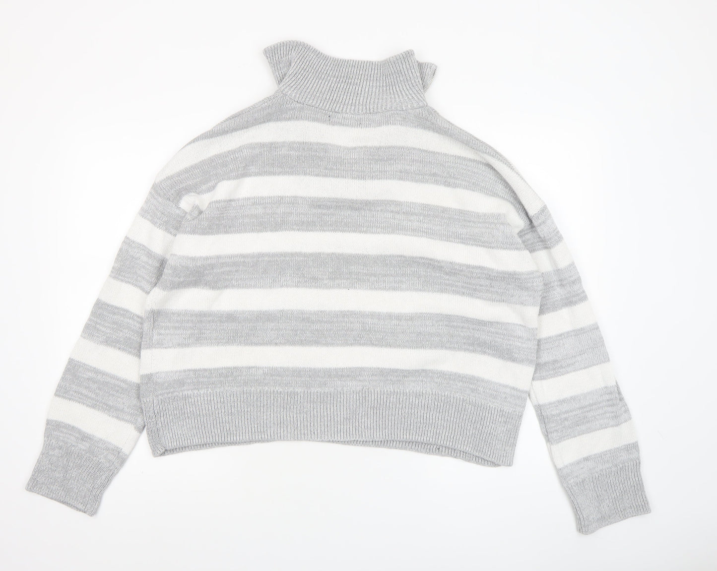 Dunnes Women's Grey Striped Collared 1/4 Zip Knit Jumper Size L