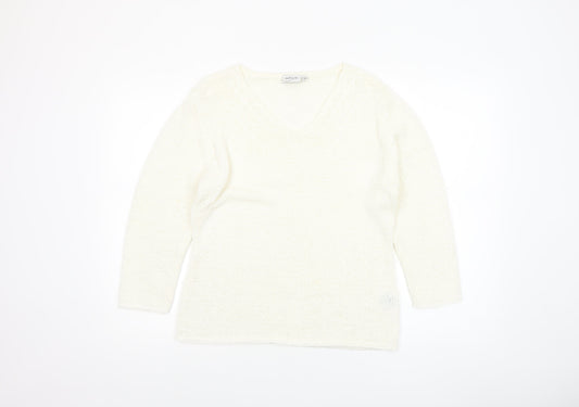 Aliuja Women's Ivory V-Neck Knit Jumper Medium
