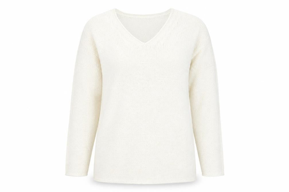 Aliuja Women's Ivory V-Neck Knit Jumper Medium