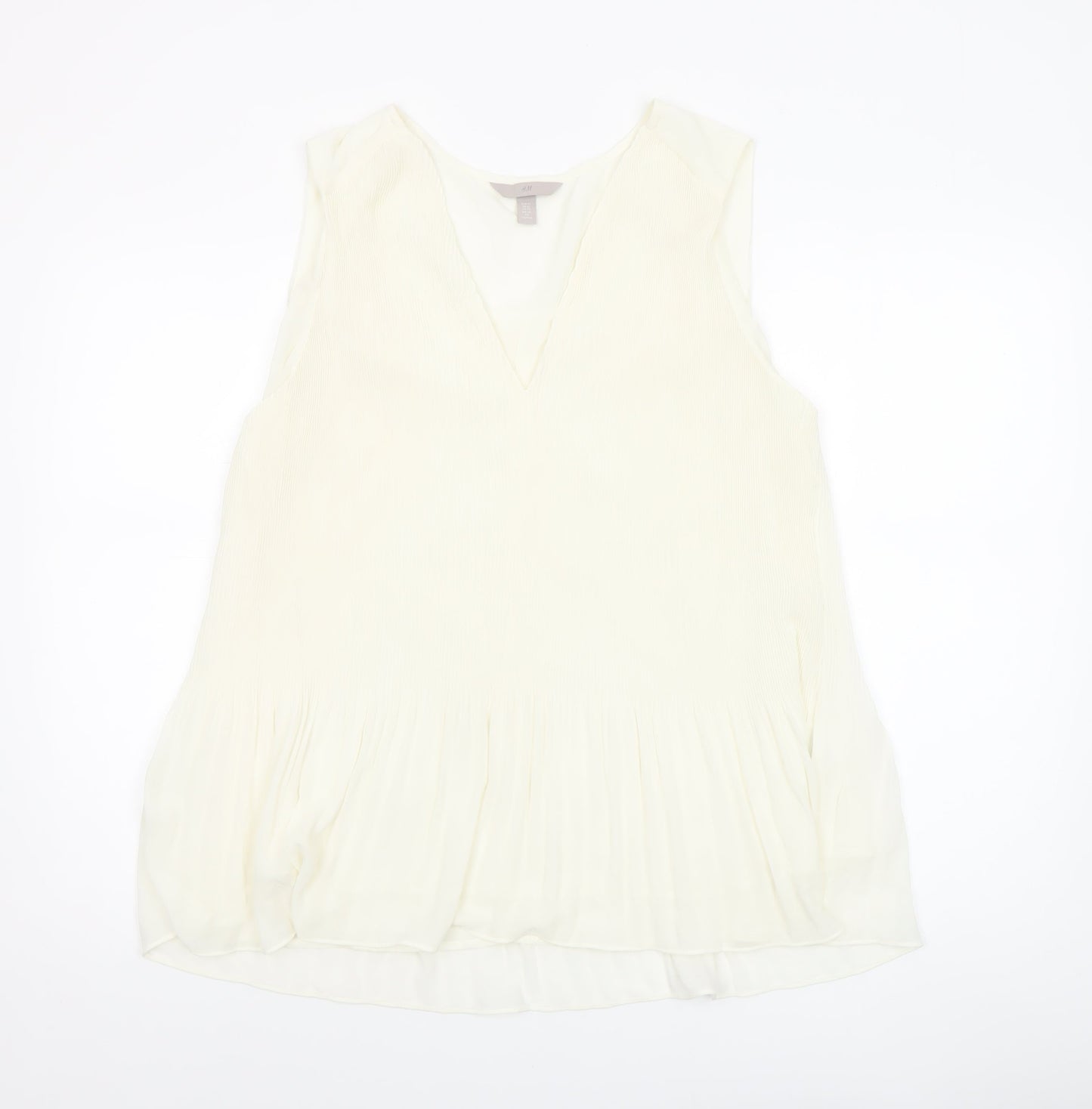 H&M Women Ivory Sleeveless V-Neck Tunic Blouse Size L