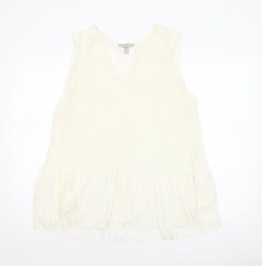H&M Women Ivory Sleeveless V-Neck Tunic Blouse Size L