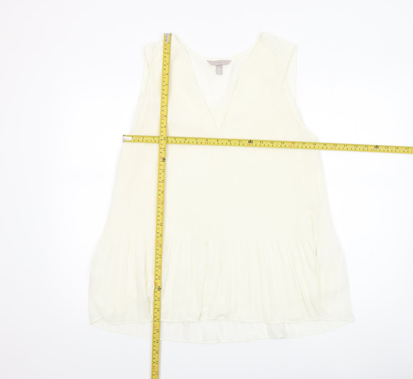 H&M Women Ivory Sleeveless V-Neck Tunic Blouse Size L
