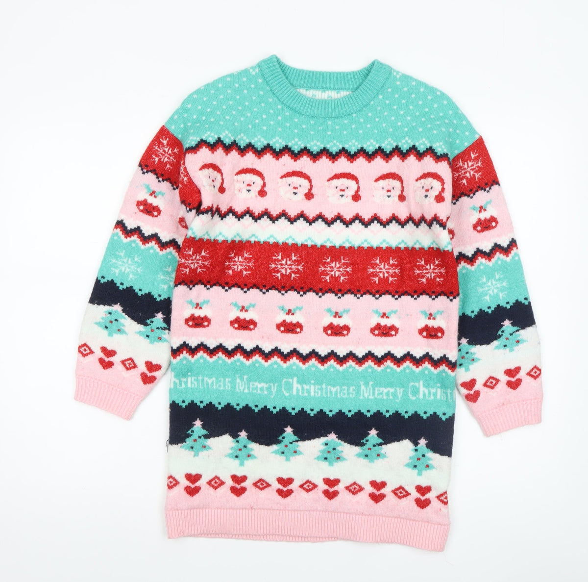 Dunnes Stores Girls Multicoloured Christmas Jumper 9-10 Years Acrylic Blend