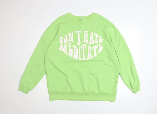 George Women's Green 'Don't Hate Meditate' Pullover Sweatshirt Size M 12-14