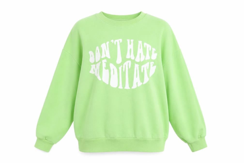 George Women's Green 'Don't Hate Meditate' Pullover Sweatshirt Size M 12-14