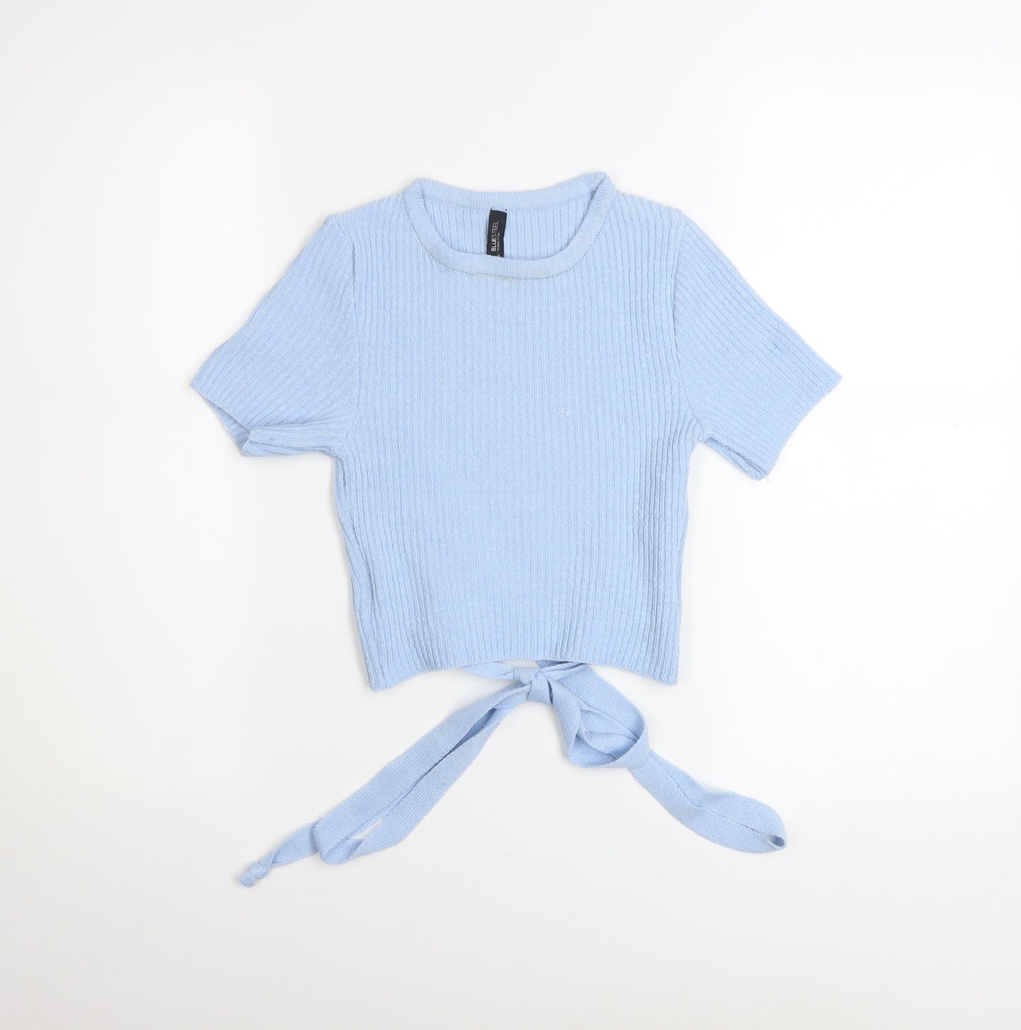 Blue Steel Women’s Blue Cropped Knit Tie-Front T-Shirt Size M