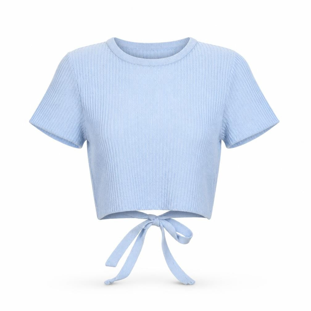 Blue Steel Women’s Blue Cropped Knit Tie-Front T-Shirt Size M