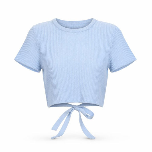 Blue Steel Women’s Blue Cropped Knit Tie-Front T-Shirt Size M