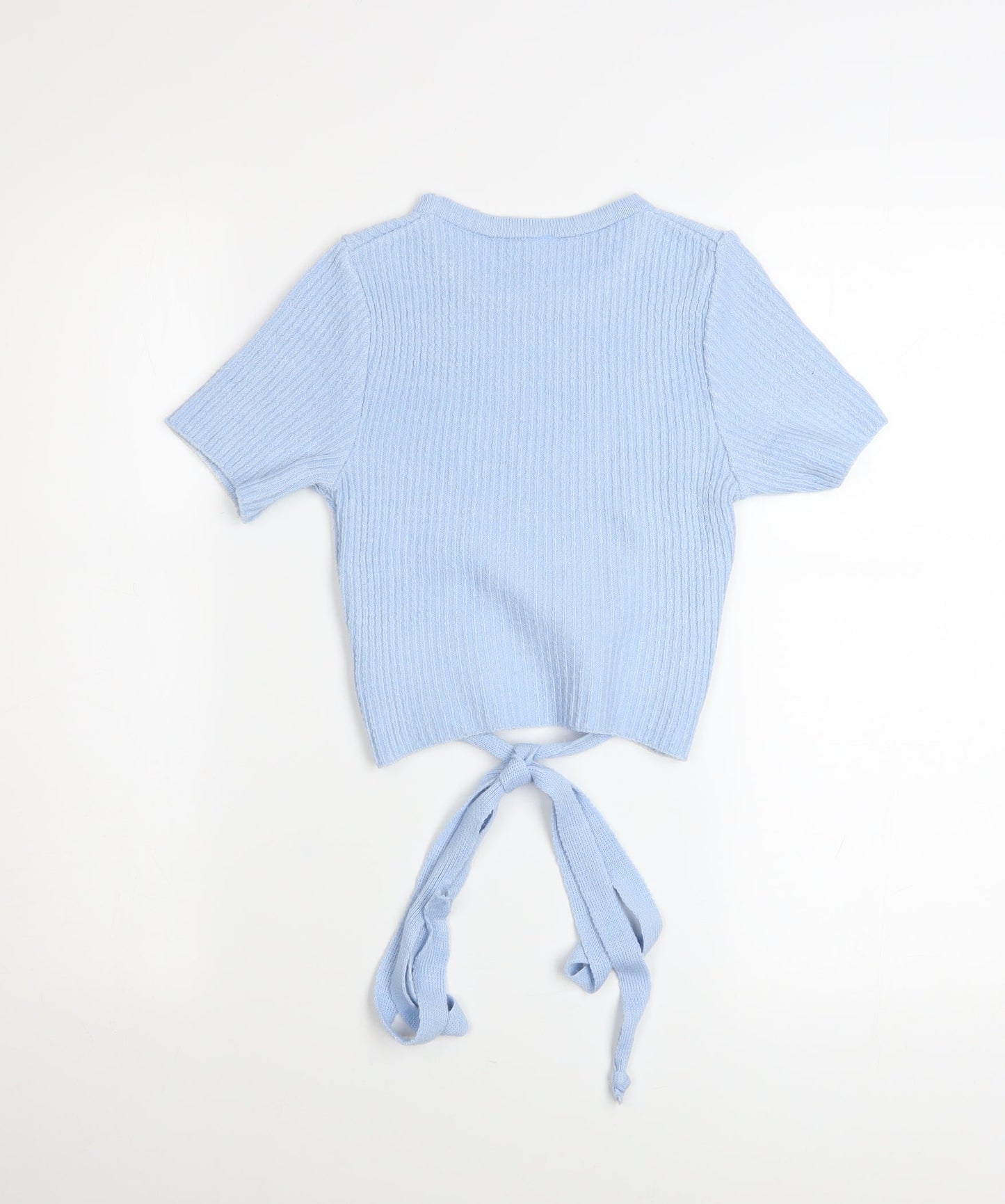 Blue Steel Women’s Blue Cropped Knit Tie-Front T-Shirt Size M
