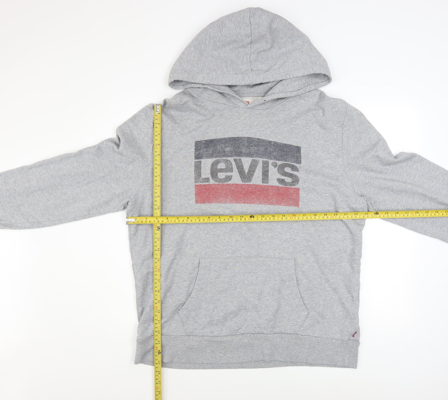 Levi's Men's Grey Pullover Hoodie L Logo Graphic Cotton Fleece