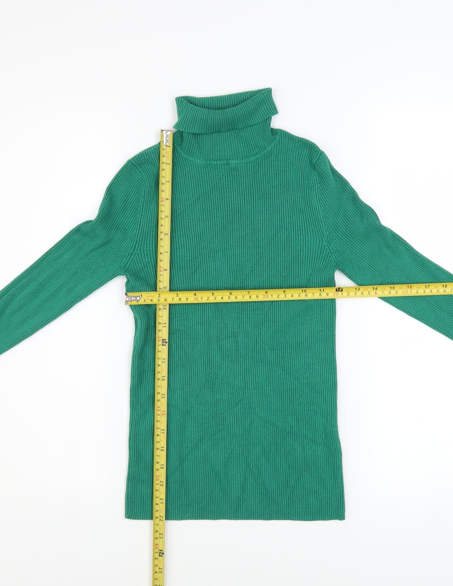 Marks and Spencer Women’s Green Roll Neck Ribbed Jumper Size 10
