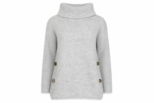 Tu Women’s Grey Roll Neck Chunky Knit Button Jumper Size M