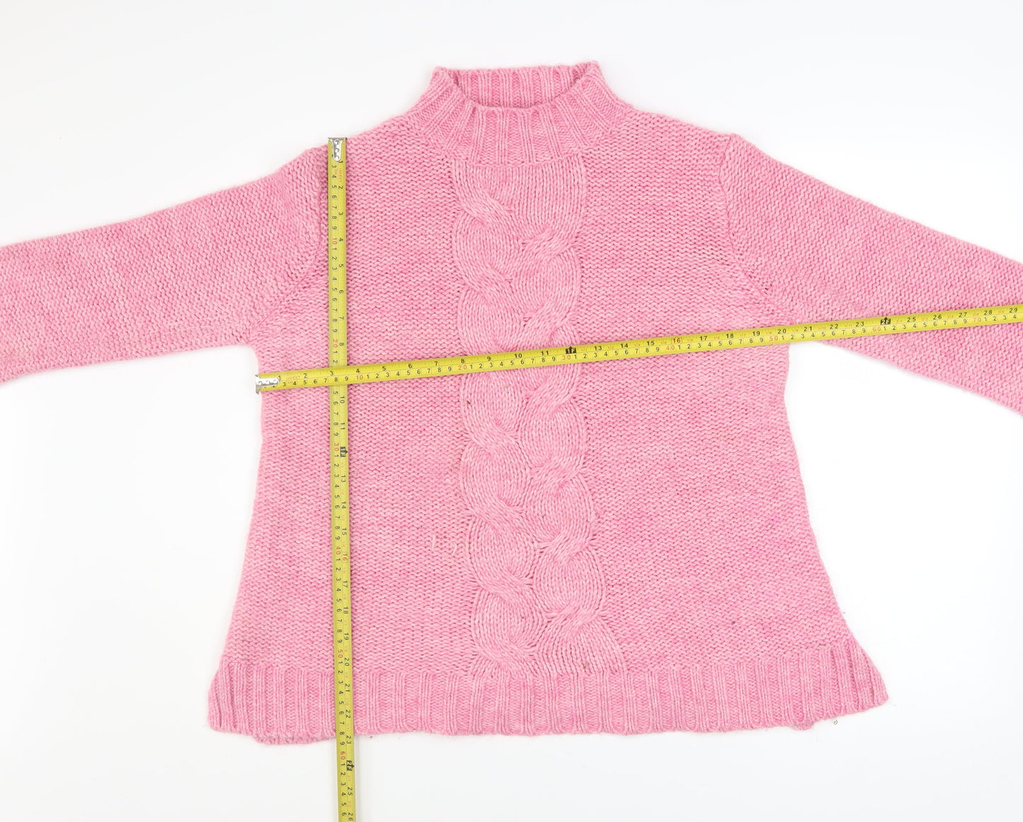 Ellos Womens Pink Mock Neck Cable-Knit Long Sleeve Jumper Size 12