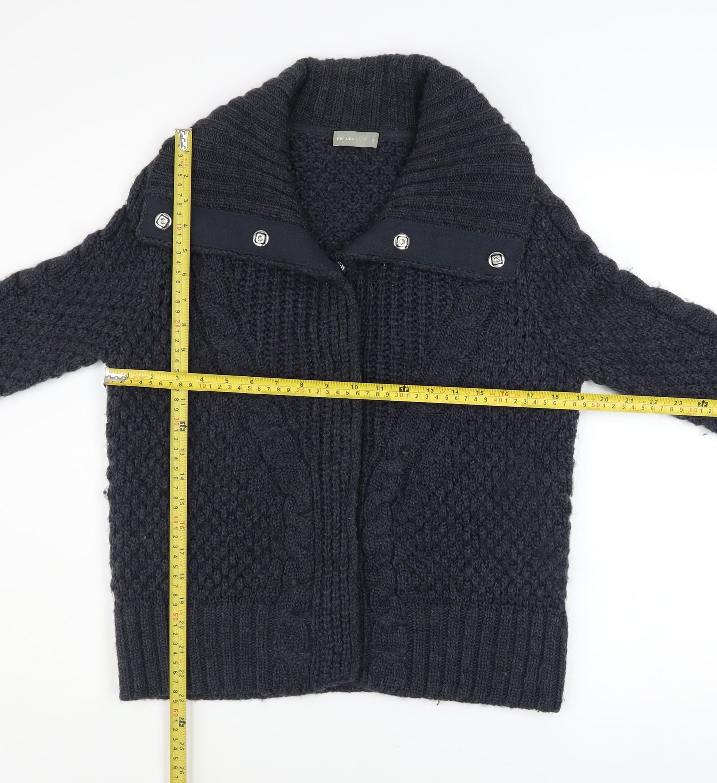 Marks and Spencer Per Una Women's Navy Cable-Knit Cardigan Size S