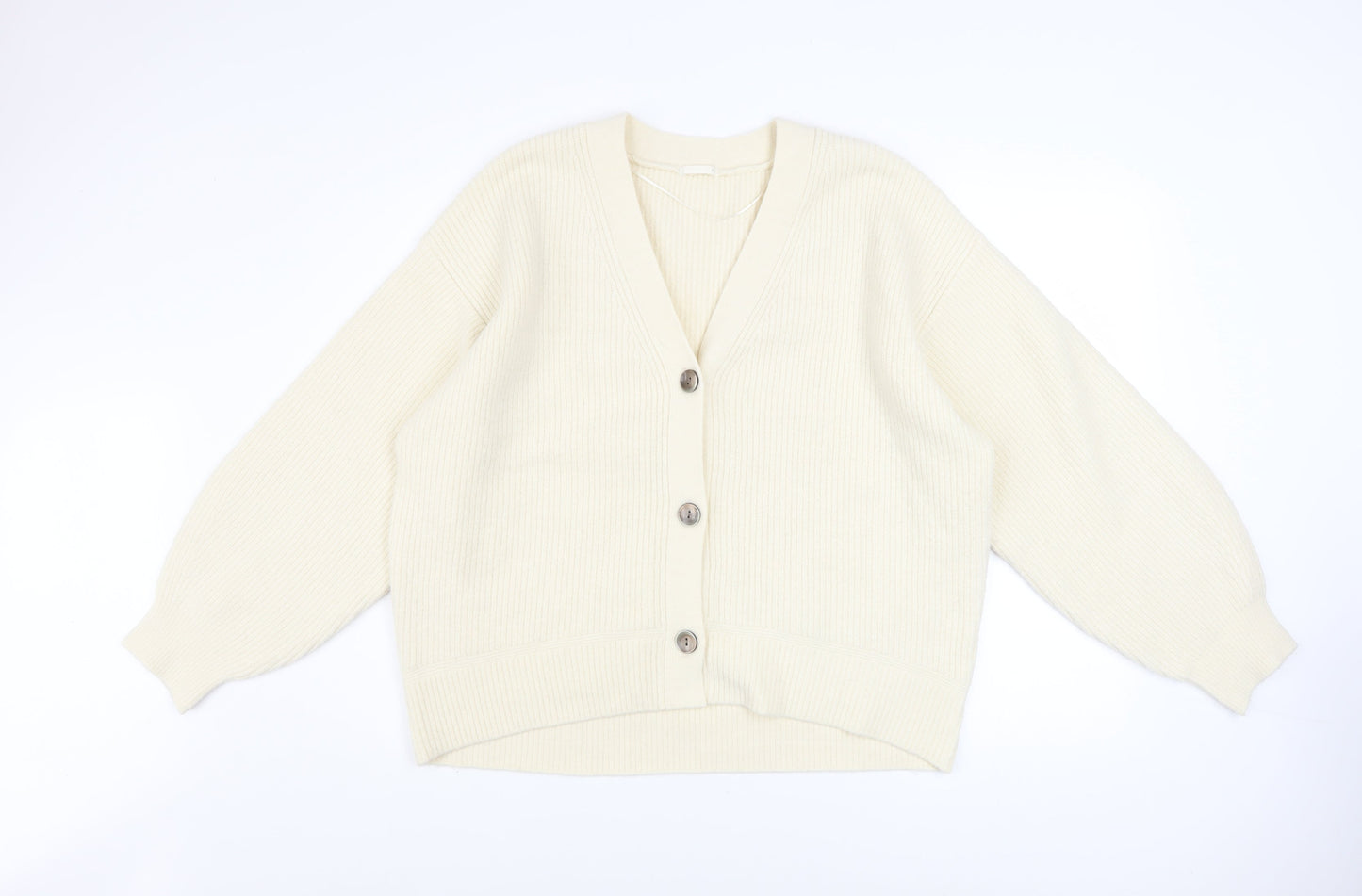 GU Women's Ivory Button-Up Cardigan XL Acrylic Blend Knit Jumper