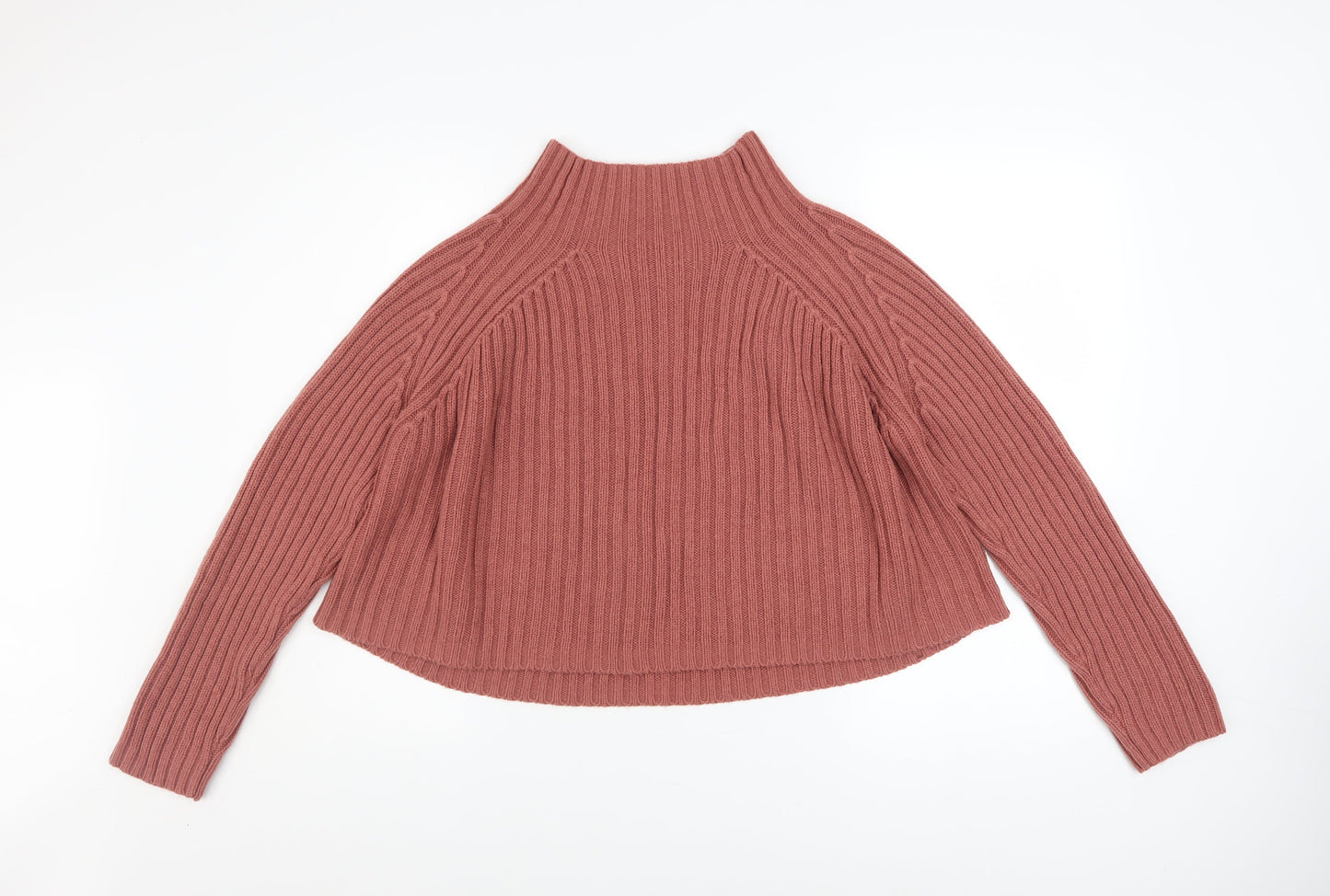 Brave Soul Women's Pink Mock Neck Ribbed Knit Pullover Jumper Size S