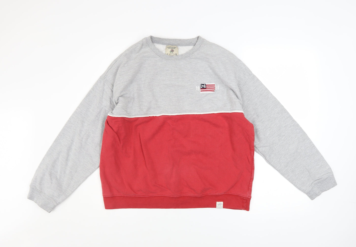 Pull & Bear Women Grey Red Colourblock Sweatshirt Size S