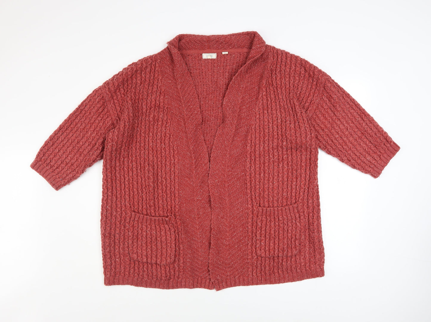 Fat Face Women Red Size 16 Chunky Knit Open Cardigan