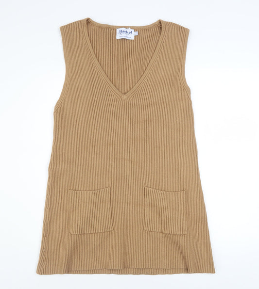 Harkel Women Beige Ribbed Knit V-Neck Sleeveless Jumper Dress Size 14