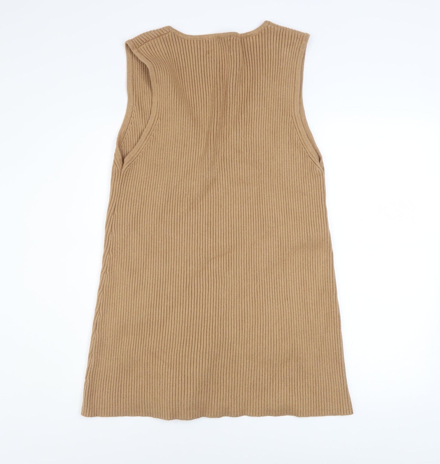 Harkel Women Beige Ribbed Knit V-Neck Sleeveless Jumper Dress Size 14