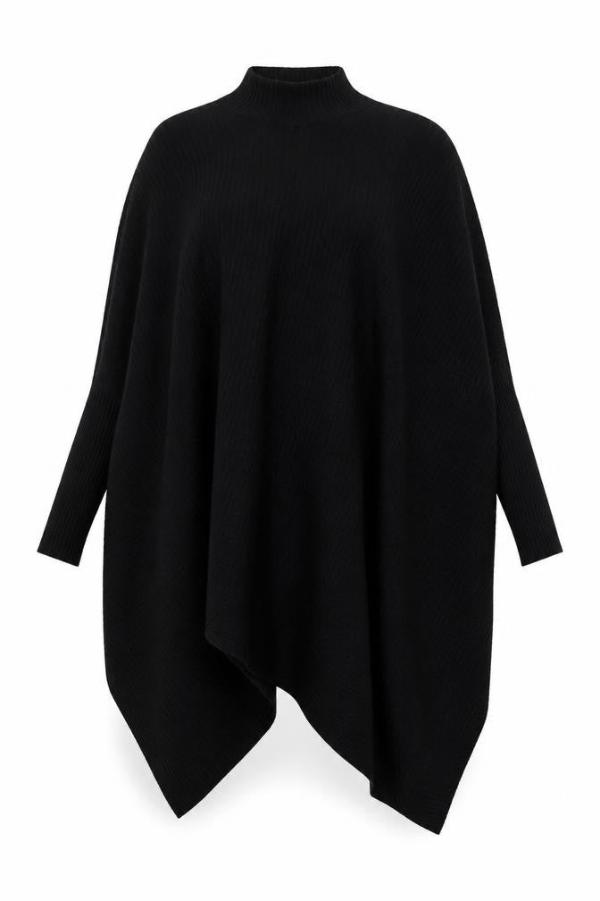 Moocci Women Black High Neck Knit Cape Jumper One Size