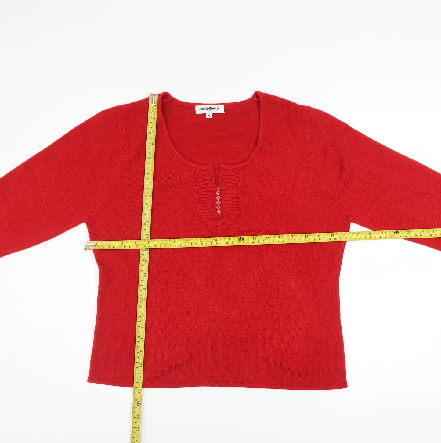 Ann McCartney Women’s Red Acrylic Henley Jumper XL Long Sleeve Knit