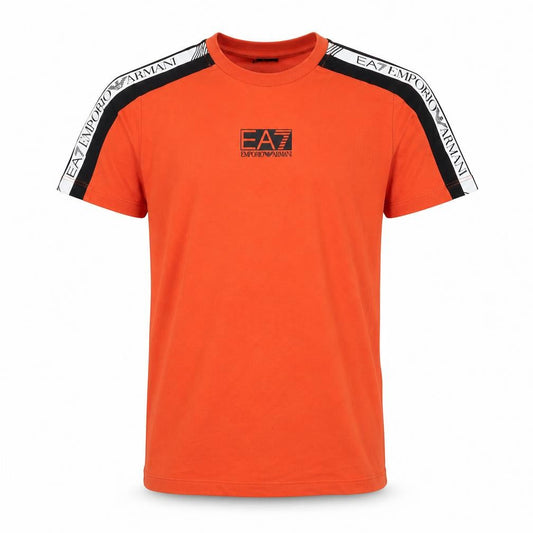 Front view of Emporio Armani EA7 boys’ orange short sleeve logo t-shirt 12 years 100% cotton