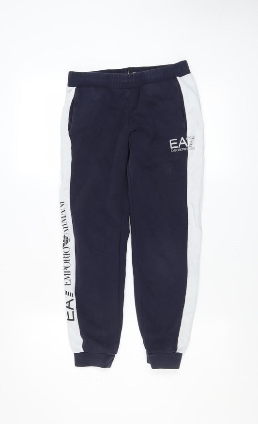 Emporio Armani Boys Blue Jogger Trousers 12 Years Cotton Blend EA7 Logo