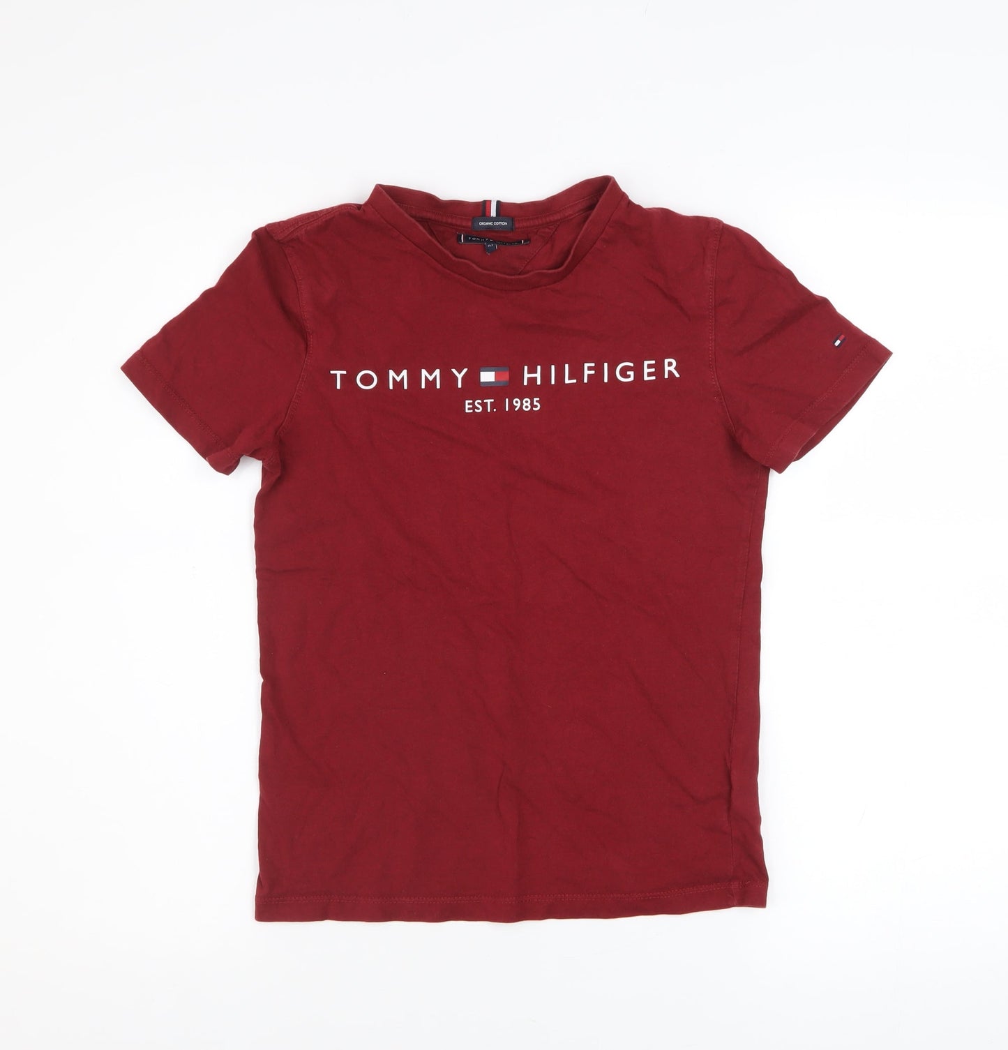 Tommy Hilfiger Boys Red Organic Cotton Short Sleeve T-Shirt Size 152