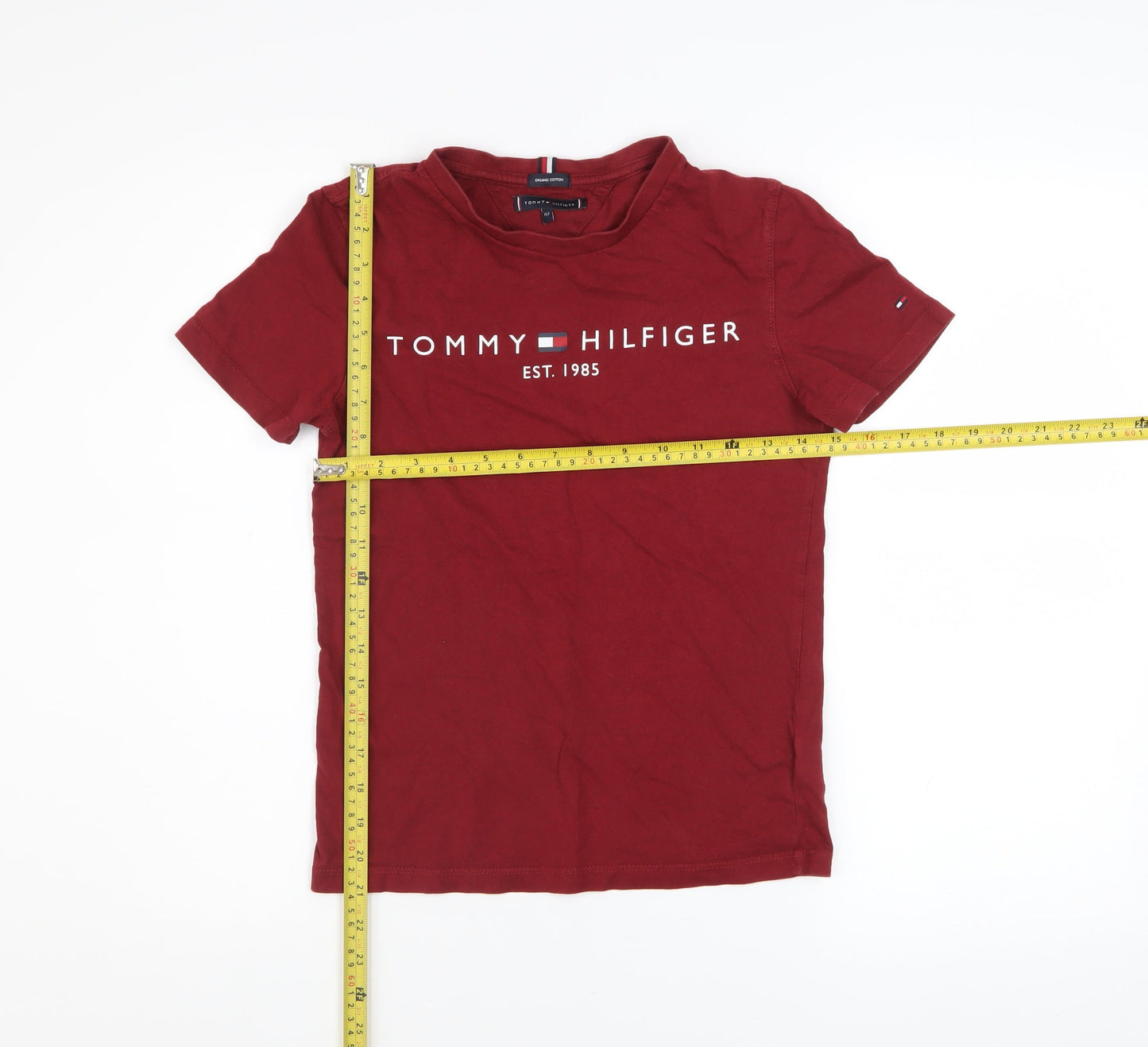 Tommy Hilfiger Boys Red Organic Cotton Short Sleeve T-Shirt Size 152