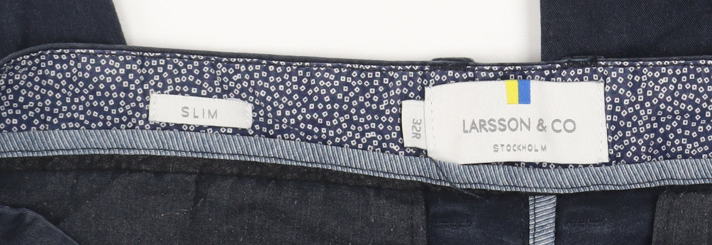 Larsson & Co Men's Navy Blue Slim Chino Trousers Size 32R