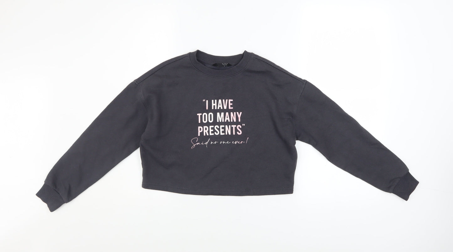 New Look Girls Black Pullover Sweatshirt 10-11 Years Funny Quote Print