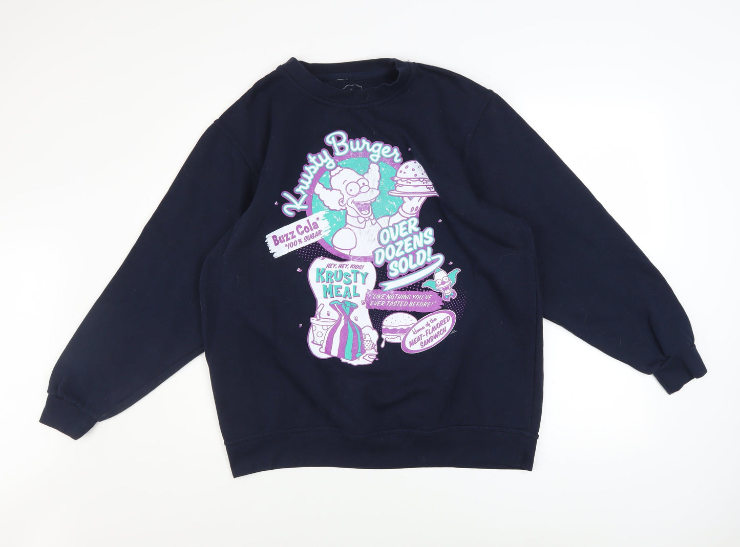 The Simpsons Men’s Blue Krusty Burger Graphic Sweatshirt Size S