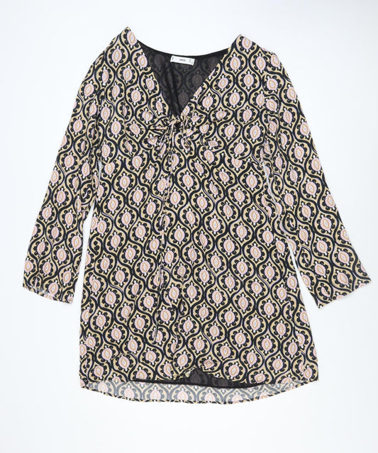 MNG Women’s Multicoloured Shift Dress Size 12 V-Neck 3/4 Sleeve