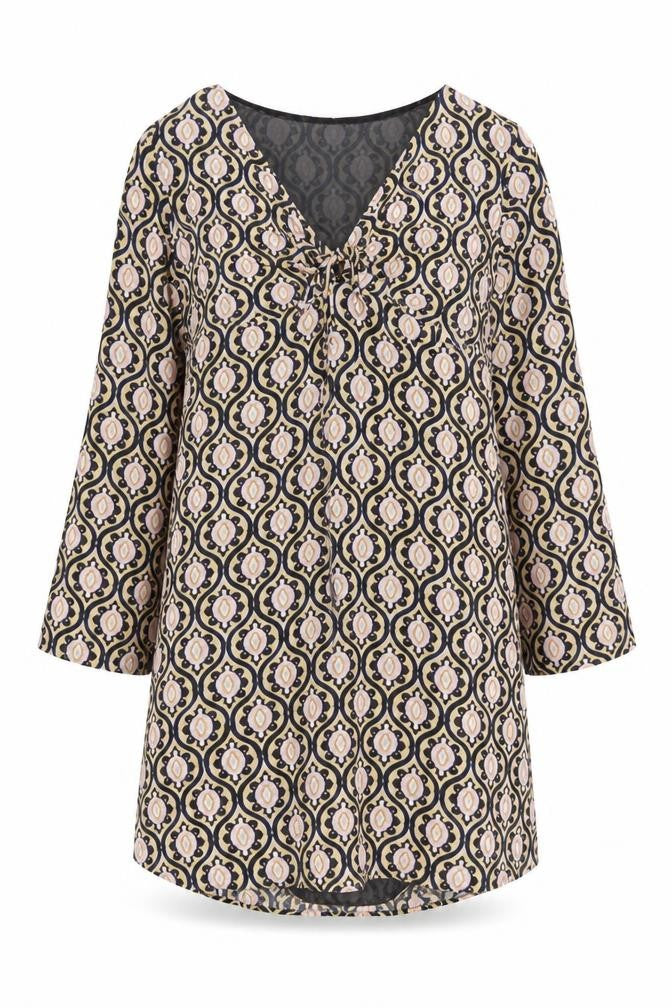 Mango Women’s Multicoloured Shift Dress Size 12 V-Neck 3/4 Sleeve