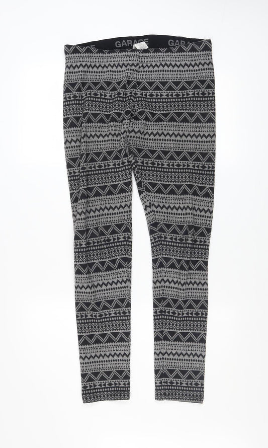 Garage Womens Black Grey Geometric Mid Rise Ankle Leggings M
