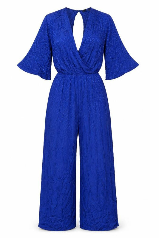 Zara Women's Blue Wide-Leg Jumpsuit XS V-Neck Keyhole Back Elegant Style