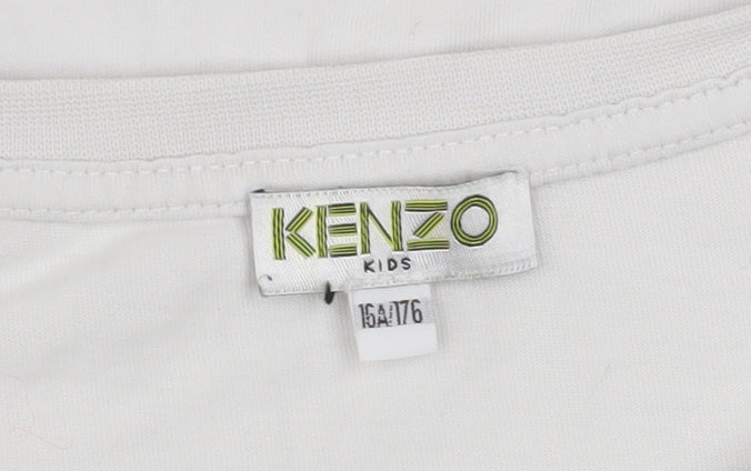 Kenzo Boys White Tiger Logo Graphic Cotton T-Shirt 15-16 Years